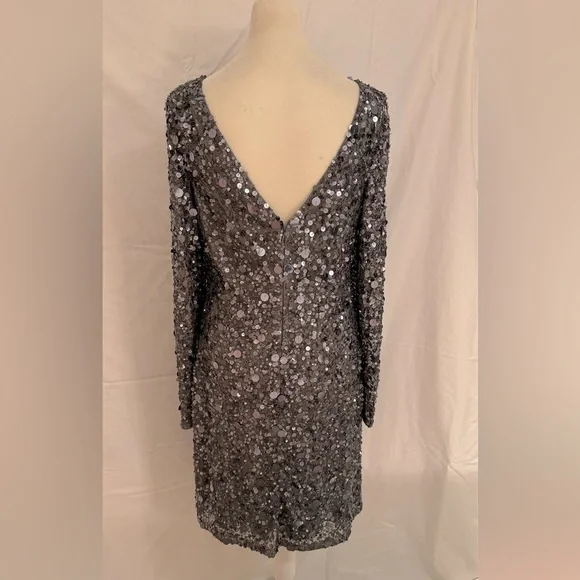 Aidan Mattox Long-sleeve Sequined Shift Dress - Picture 4 of 6
